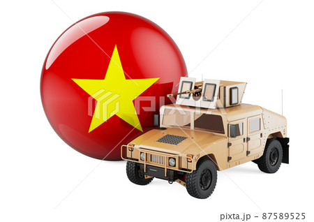 Military truck with Vietnamese flag. Combat defense of Vietnam, concept. 3D rendering 87589525