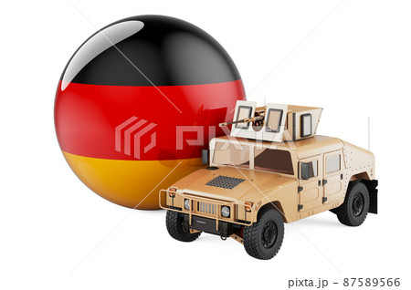 Military truck with German flag. Combat defense of Germany, concept. 3D rendering 87589566
