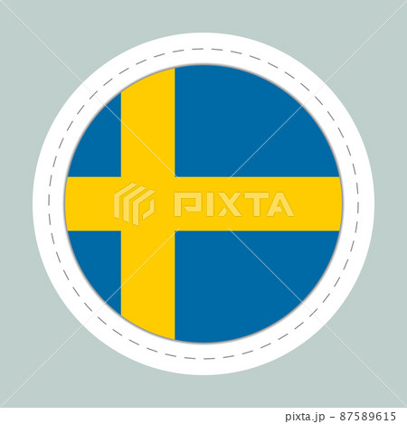 Sticker ball with flag of Sweden. Round sphere, template icon. Swedish national symbol. Glossy realistic ball, 3D abstract vector illustration. Big bubble 87589615