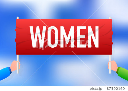 Protest women realistic red table on blue background. Vector illustration 87590160