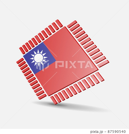 Flag of Taiwan. Integrated circuit icon in colors of taiwanese flag. Semiconductor manufacturing. Processor, microchip. Vector Illustration. EPS10. 87590540