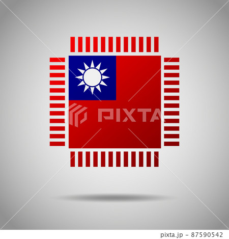 Flag of Taiwan. Integrated circuit icon in colors of taiwanese flag. Semiconductor manufacturing. Processor, microchip. Vector Illustration. EPS10. Flag of Taiwan. Integrated circuit icon in colors of taiwanese flag. Semiconductor manufacturing. Processor, microchip. Vector Illustration. EPS10. 87590542