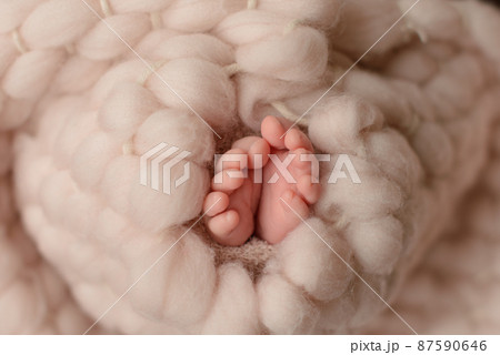 Small beautiful legs of a newborn baby in the first days of life 87590646