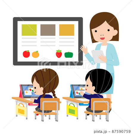 タブレットを使った授業を受ける子供 タブレットを使った授業を受ける子供 87590759