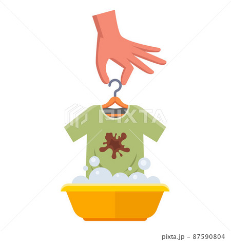 wash dirty clothes with your hands in a basin. hand wash at home. wash dirty clothes with your hands in a basin. hand wash at home. 87590804