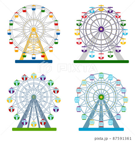 Set of colorful ferris wheels on white background, vector illustration 87591361