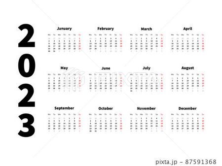 2023 year simple horizontal calendar in english, typographic calendar isolated on white 2023 year simple horizontal calendar in english, typographic calendar isolated on white 87591368