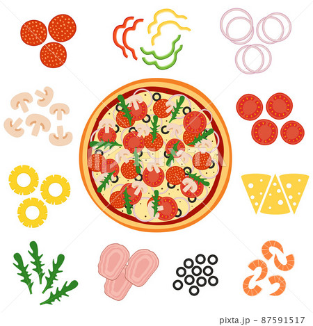 Pizza and ingredients for pizza, vector illustration 87591517