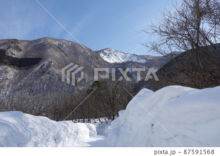 残雪の残る早春の帰雲山 87591568