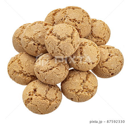 Italian amaretti, almond cookies, top view 87592330
