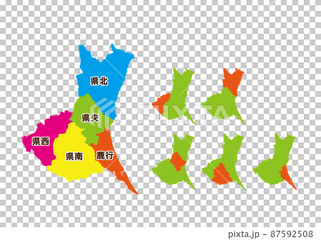 Ibaraki prefecture map color-coded by region 87592508