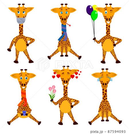 Set of vector illustrations isolated on a white background emoji cartoon character Giraffe Set of vector illustrations isolated on a white background emoji cartoon character Giraffe 87594093