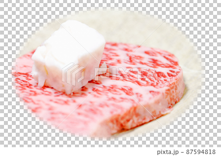 自宅での調理前のステーキ用A5ランク「黒毛和牛のサーロイン」水彩画風 絵手紙 自宅での調理前のステーキ用A5ランク「黒毛和牛のサーロイン」水彩画風 絵手紙 87594818