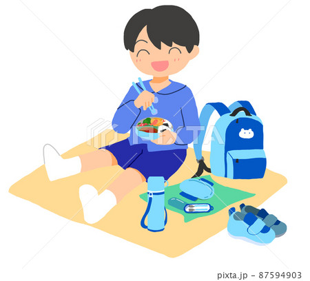 お弁当を食べている男の子 お弁当を食べている男の子 87594903