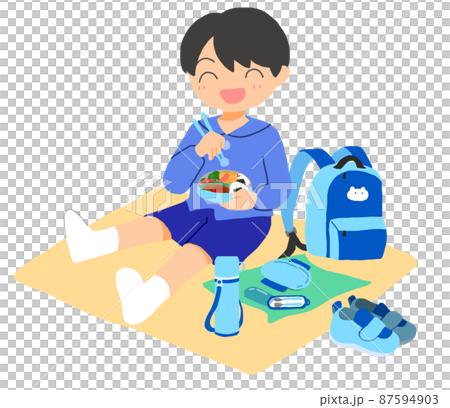 お弁当を食べている男の子 お弁当を食べている男の子 87594903
