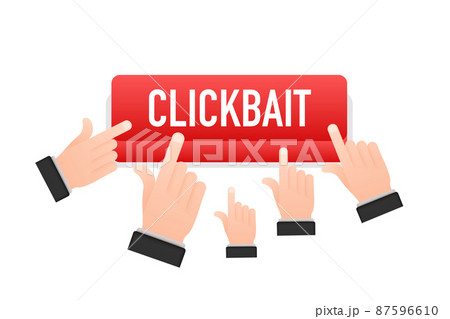 Clickbait red button. Hand click icon symbol. Cursor arrows, push button. Vector stock illustration. Clickbait red button. Hand click icon symbol. Cursor arrows, push button. Vector stock illustration. 87596610