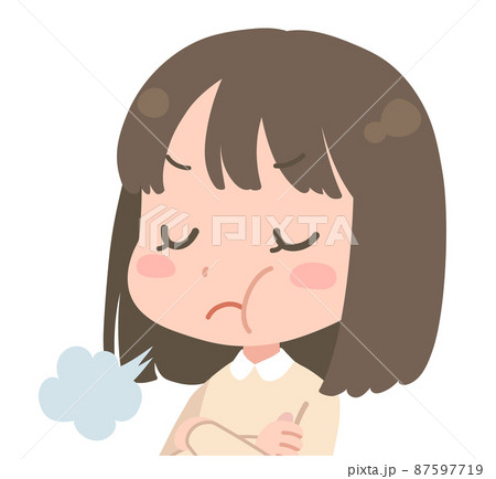 腹を立てる女の子のイラスト　腕組み 87597719