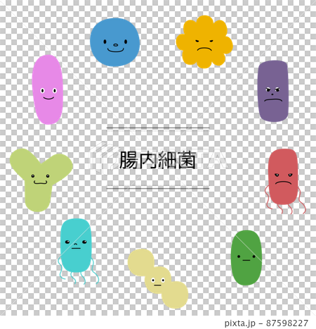 腸内細菌（善玉菌・悪玉菌・日和見菌）のベクターイラストセット（白背景・切り抜き） 87598227