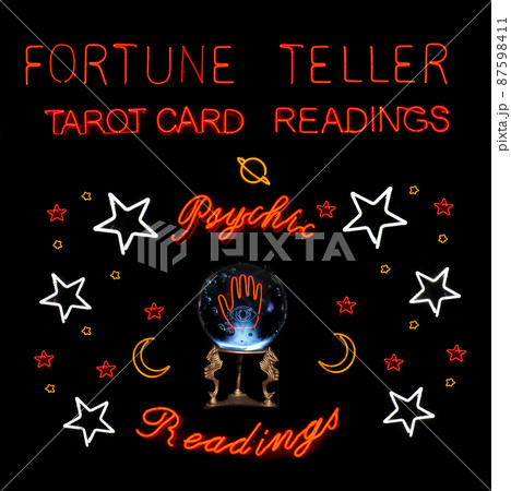 Fortune Teller Neon Sign With Crystal Ball Photo Composite Image 87598411