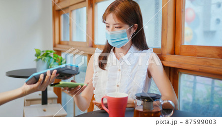 woman pay by smartphone 87599003