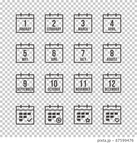 毎月のカレンダーやスケジュールをイメージしたシンプルなアイコンセット 毎月のカレンダーやスケジュールをイメージしたシンプルなアイコンセット 87599476
