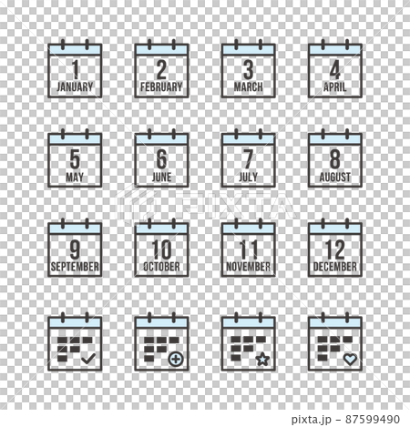 Pictogram icon set with the image of a monthly calendar and schedule 87599490