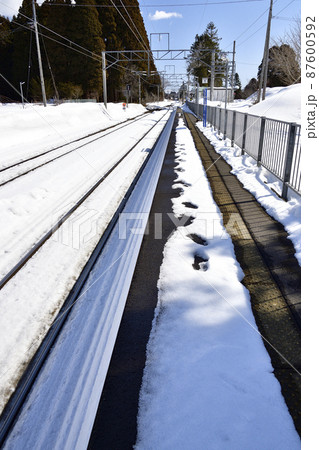 早春の北海道木古内町で道南いさりび鉄道札苅駅の風景を撮影 87600592