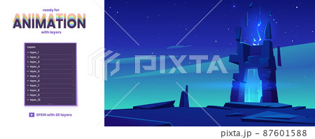 Parallax background with magic portal on rock 87601588