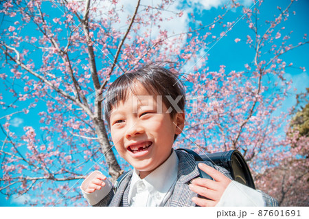 青い空と桜と男の子 87601691