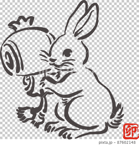 新年賀卡材料新年賀卡2023兔兔兔年木槌水墨畫水墨日本畫浮世繪手繪插圖 87602148