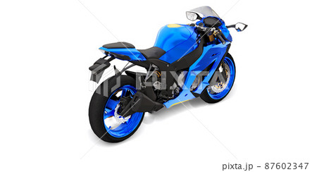 3d blue super sports motorbike on white isolated background. 3d illustration. 3d blue super sports motorbike on white isolated background. 3d illustration. 87602347