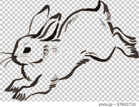 年賀状素材　年賀2023　卯　兎　うさぎ　卯年　墨絵　水墨画　日本画　浮世絵　手描き　イラスト素材 87602710