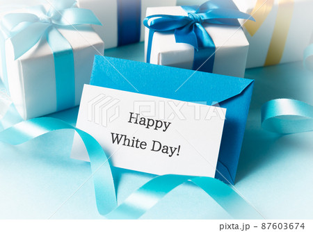 Happy White Day! ホワイトデー メッセージカード 手紙 レター 水色 Happy White Day! ホワイトデー メッセージカード 手紙 レター 水色 87603674