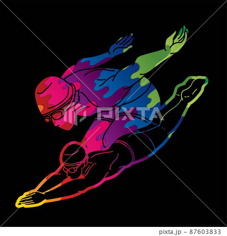 Group of People Swimming Together Swimmer Action Cartoon Sport Graphic Vector 87603833
