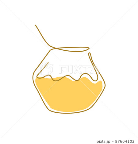 Single continuous line drawing icon of honeycombs and honey spot. Cute honey pot. Beekeeping one continuous line icon. Vector illustration. 87604102