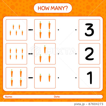 How many counting game with carrot. worksheet for preschool kids, kids activity sheet, printable worksheet How many counting game with carrot. worksheet for preschool kids, kids activity sheet, printable worksheet 87604273
