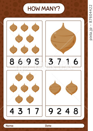 How many counting game with jicama. worksheet for preschool kids, kids activity sheet, printable worksheet 87604422