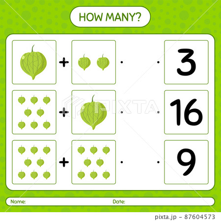 How many counting game with tomatilo. worksheet for preschool kids, kids activity sheet, printable worksheet How many counting game with tomatilo. worksheet for preschool kids, kids activity sheet, printable worksheet 87604573