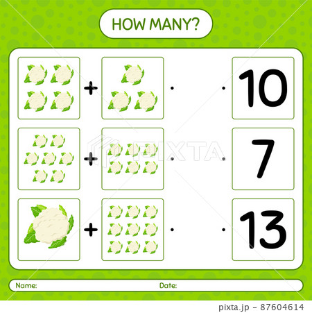 How many counting game with cauliflower. worksheet for preschool kids, kids activity sheet, printable worksheet How many counting game with cauliflower. worksheet for preschool kids, kids activity sheet, printable worksheet 87604614