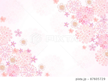 水彩イラスト 桜 牡丹 梅 春のフレーム（横） 87605729