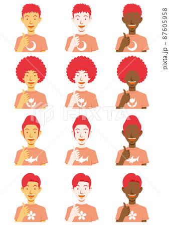 イイネ のポーズをする男性のイラストセットのイラスト素材