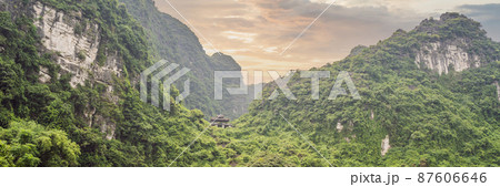 BANNER, LONG FORMAT Trang An Scenic Landscape Complex in Ninh Binh Province, Vietnam A UNESCO World Heritage Site. Resumption of tourism in Vietnam after quarantine Coronovirus COVID 19 87606646