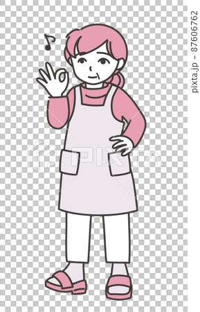A woman in an apron wearing an apron with her... - Stock Illustration ...