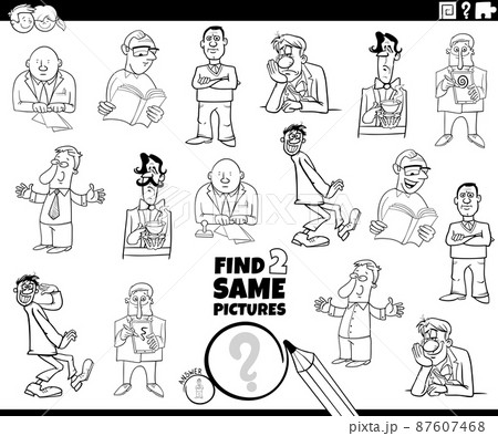 find two same cartoon men characters game coloring book page 87607468