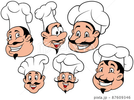 Set of Six Cartoon Chef's Heads 87609346
