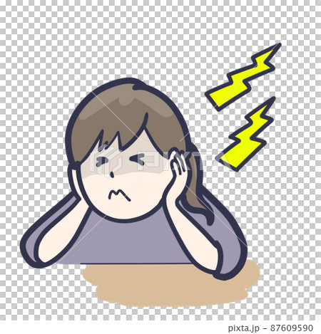 うるさいのを我慢する女性 87609590