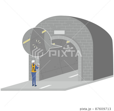 ドローンでトンネル内部の安全を点検する男性のイラスト素材