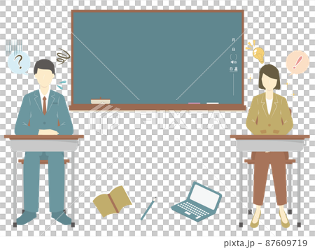 一組男女成人學生學習提高技能(帶黑板) 一組男女成人學生學習提高技能(帶黑板) 87609719