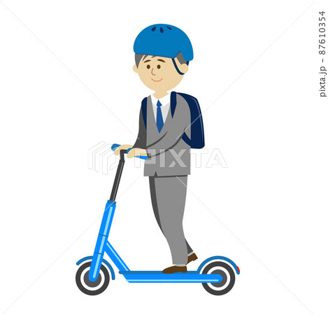 電動キックボードに乗る会社員のイラストイメージ 87610354