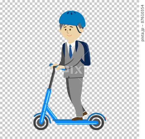 電動キックボードに乗る会社員のイラストイメージ 87610354